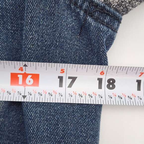 Free People Jean Jacket Womens Medium‎ Denim w/ Knit Sleeves & Hooded Distressed - Picture 7 of 9
